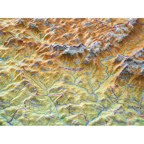 Georelief Mappa Regionale Nepal groß 3D mit Aluminiumrahmen