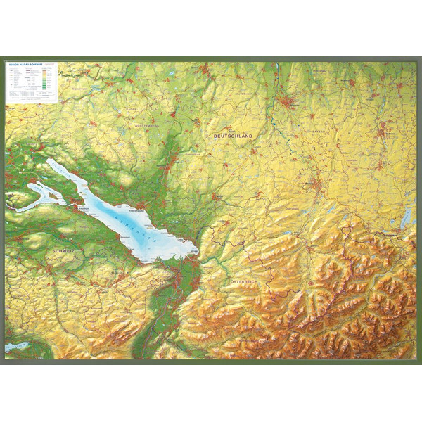 Georelief Mappa Regionale Allgäu Bodensee 3D Reliefkarte (77 x 57 cm)