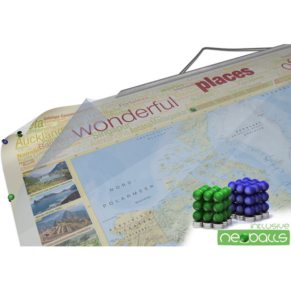 Bacher Verlag Mappa del Mondo World map for your journeys "Places of my life" small including NEOBALLS