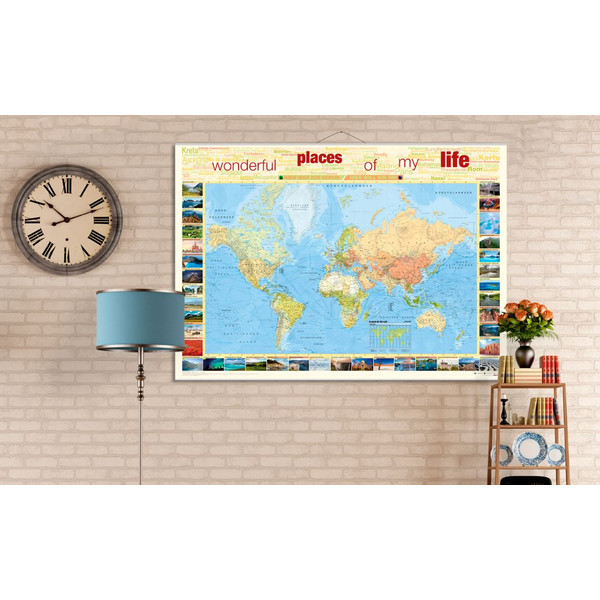 Bacher Verlag Mappa del Mondo World map for your journeys "Places of my life" extra-large including NEOBALLS