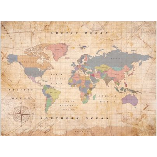 Miss Wood Mappa del Mondo Woody Map Watercolor Old School L