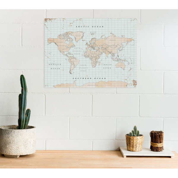 Miss Wood Mappa del Mondo Woody Map Acquerello Vintage L