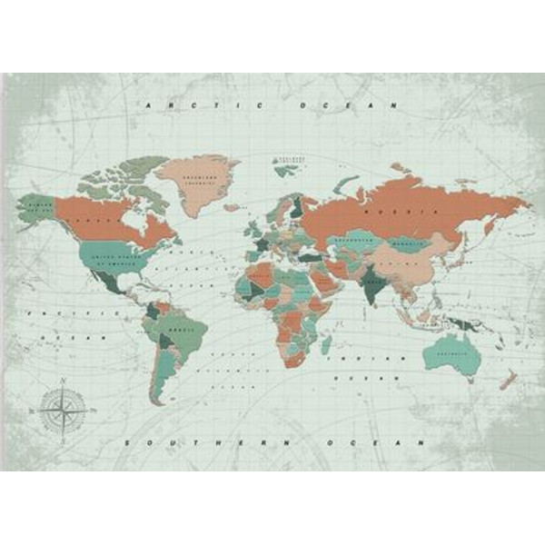 Miss Wood Mappa del Mondo Woody Map Acquerello Terracotta L