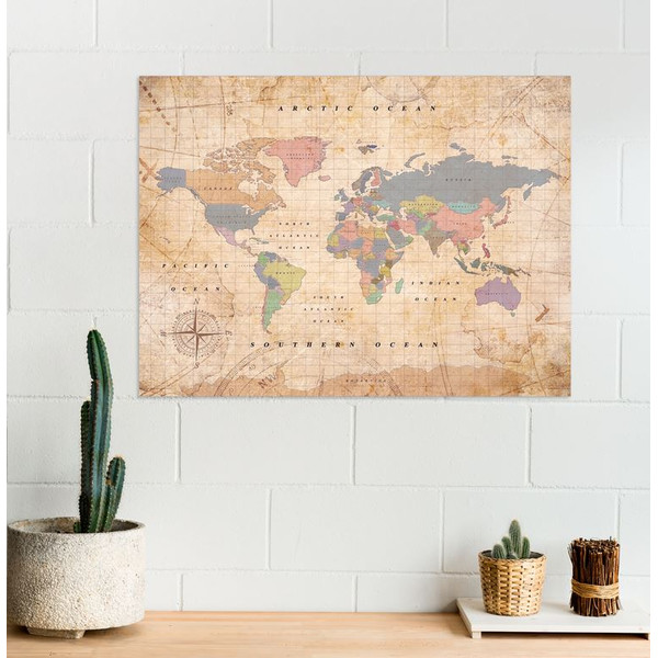 Miss Wood Mappa del Mondo Woody Map Watercolor Old School XL