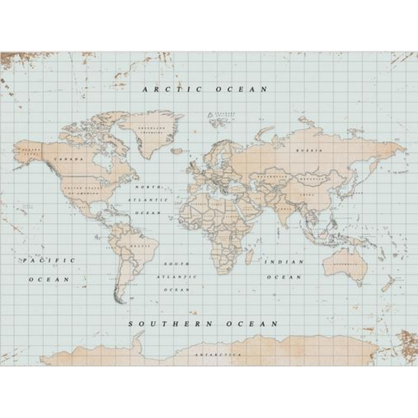 Miss Wood Mappa del Mondo Woody Map Acquerello Vintage XL