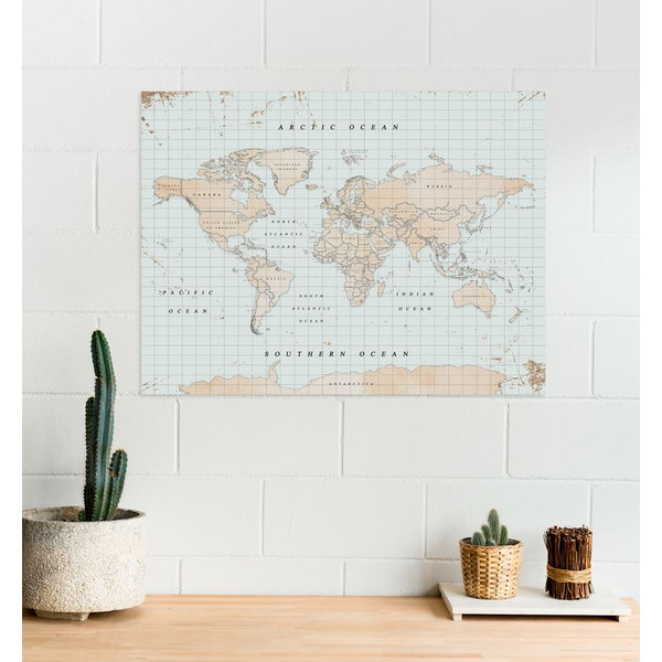 Miss Wood Mappa del Mondo Woody Map Acquerello Vintage XL