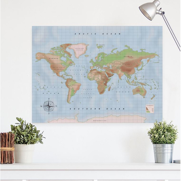 Miss Wood Mappa del Mondo Woody Map Watercolor Physical XL