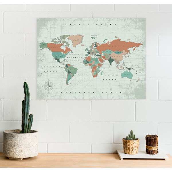 Miss Wood Mappa del Mondo Woody Map Watercolor Terracotta XL