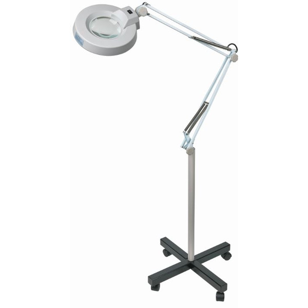 Schweizer Lente d`Ingrandimento Lampada d'ingrandimento, braccio a forbice, base a rullo, 2x/Ø125mm, biconvesso, 22W