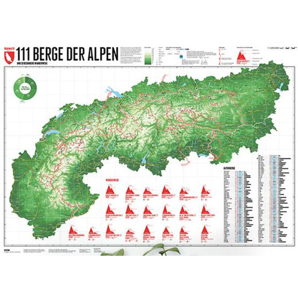 Marmota Maps Mappa Regionale Map of the Alps with 111 Mountains and 20 Mountain trails