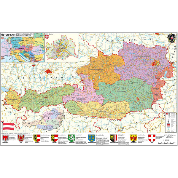 Stiefel Mappa PLZ- & Organisationskarte Österreich politisch (137 x 89 cm)