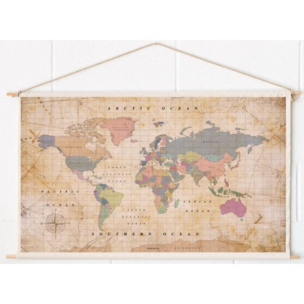 Miss Wood Mappa del Mondo Woody Cotton Map Oldschool