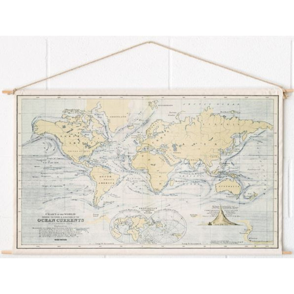 Miss Wood Mappa del Mondo Woody Cotton Map Oceans