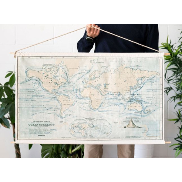 Miss Wood Mappa del Mondo Woody Cotton Map Oceans