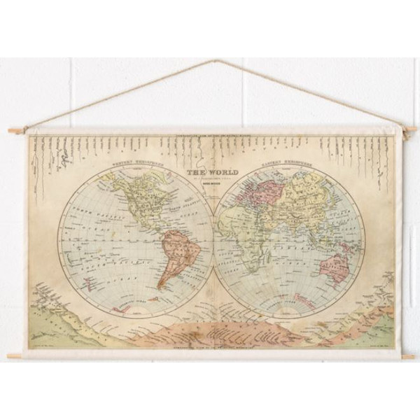 Miss Wood Mappa del Mondo Woody Cotton Map Rivers and Mountains