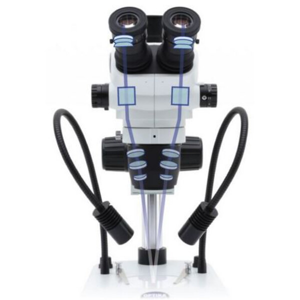 Optika Microscopio stereo zoom SZO-1, binoculare, 6,7-45x, Colonna di sostegno, senza illuminazione