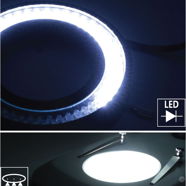 Optika Microscopio stereo zoom SZO-5 , bino, 6.7-45x, Säulenstativ, Auf-, Durchlicht, Doppelspot