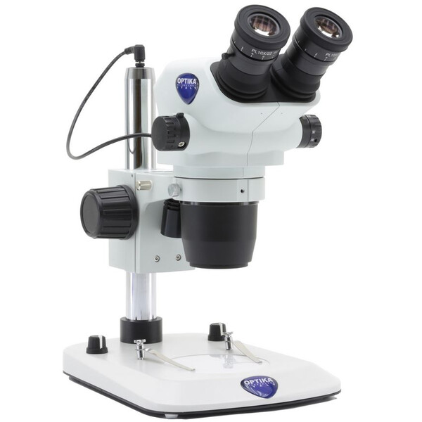 Optika Microscopio stereo zoom SZO-3, binoculare, 6,7-45x, Colonna di sostegno, Luce incidente, Luce trasmessa