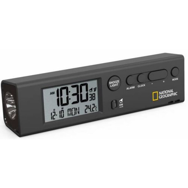 National Geographic Orologio Sveglia radiocontrollata con termometro e Torcia tascabile