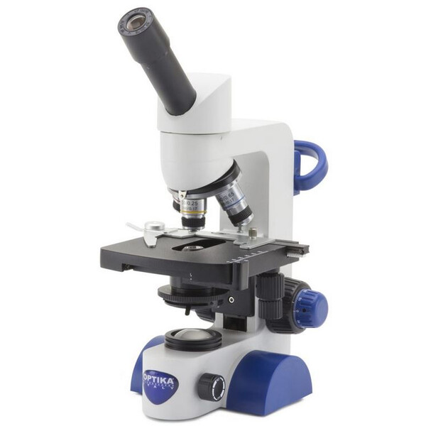 Optika Microscopio B-63, mono, 40-600x, LED, batteria, tavolo a croce