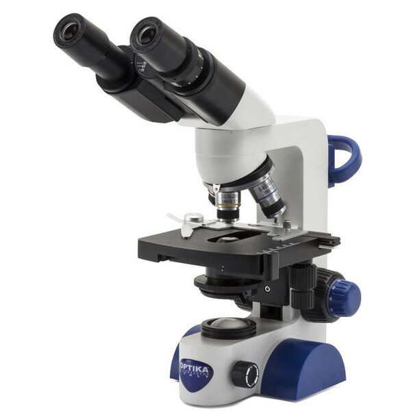 Optika Microscopio B-66, bino, 40-400x, LED, batteria, tavolo a croce