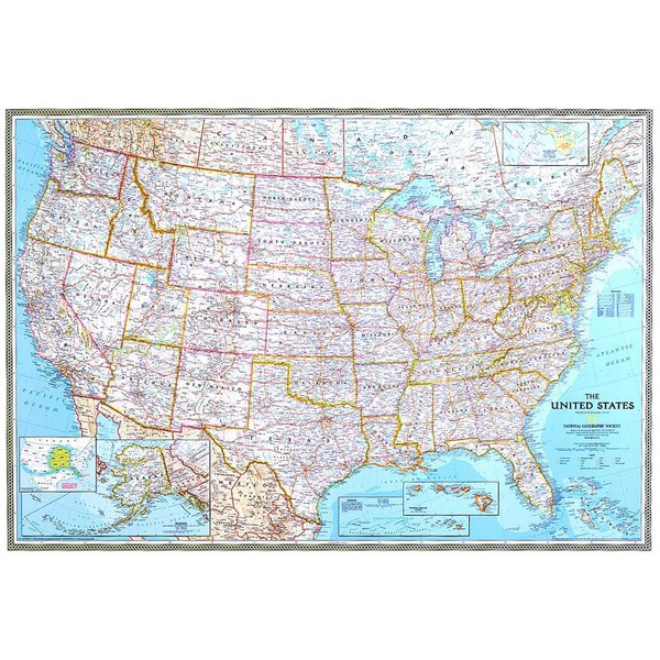 National Geographic Mappa Carta degli USA politica, laminata, grande