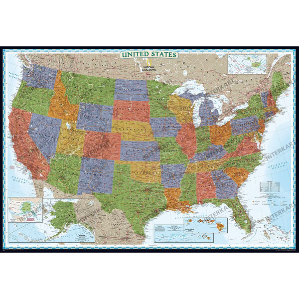 National Geographic Mappa Carta decorativa degli USA, politica, laminata