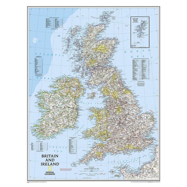 National Geographic Mappa Carta regionale - Carta delle isole britanniche LAMINATA (SP)