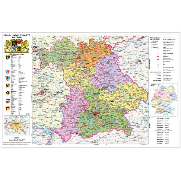 Stiefel Mappa Regionale Bayern politisch mit Postleitzahlen