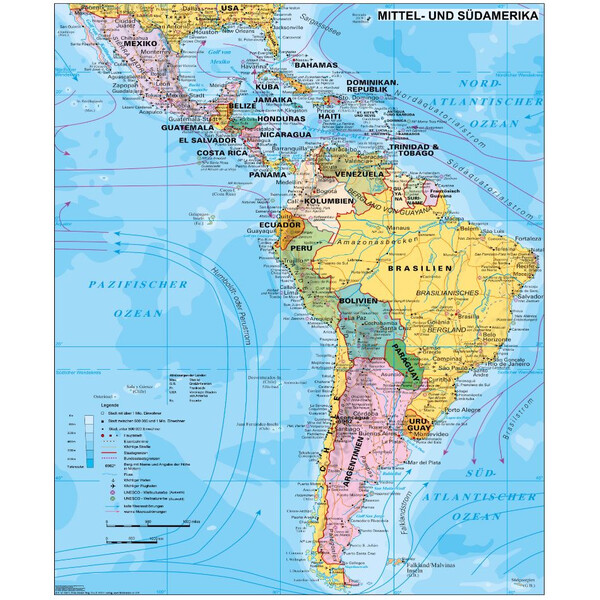 Stiefel Carta continentale Mittel- und Südamerika politisch (97 x 119 cm)