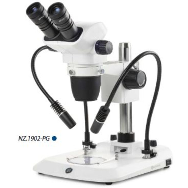 Euromex Microscopio stereo zoom NZ.1902-PG, 6.7-45x, Colonna, 2 Colli di signo, Luce trasmessa, bino