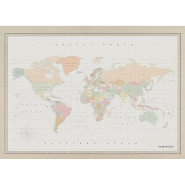 Miss Wood Mappa del Mondo Woody Map Watercolor Colonial XL