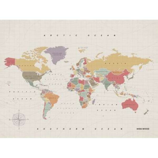 Miss Wood Mappa del Mondo Woody Map Watercolor Tropical L