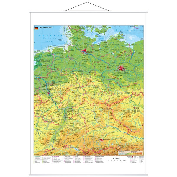 Stiefel Mappa Germania con siti patrimonio mondiale dell'UNESCO con barre di metallo