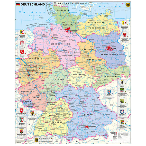 Stiefel Mappa Deutschland politisch mit Wappen (97 x 119 cm)