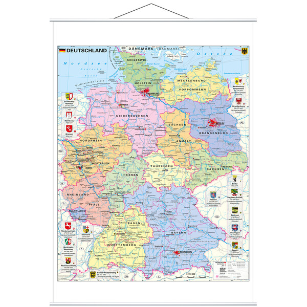 Stiefel Mappa Deutschland politisch mit Wappen (97 x 119 cm)