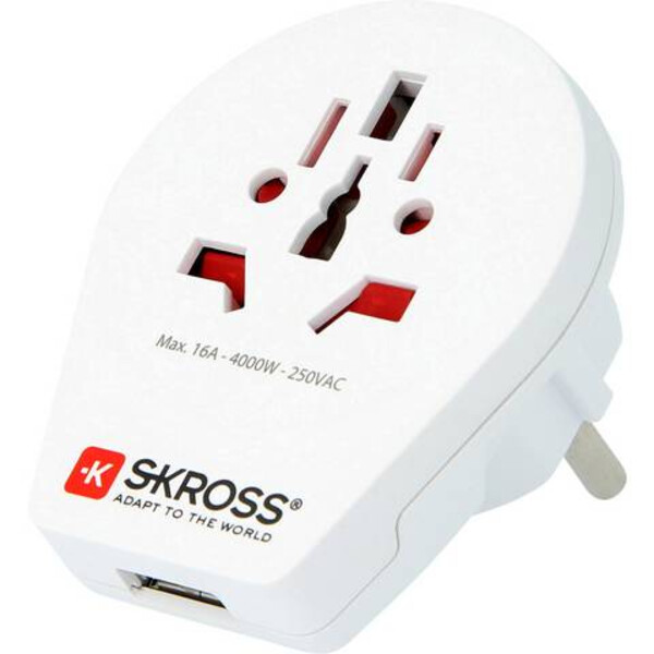 Skross Trasformatore Reiseadapter World to Europe mit USB