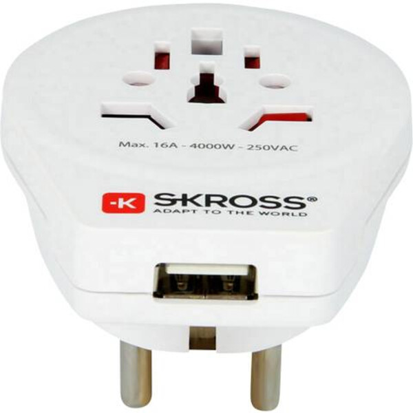 Skross Trasformatore Reiseadapter World to Europe mit USB