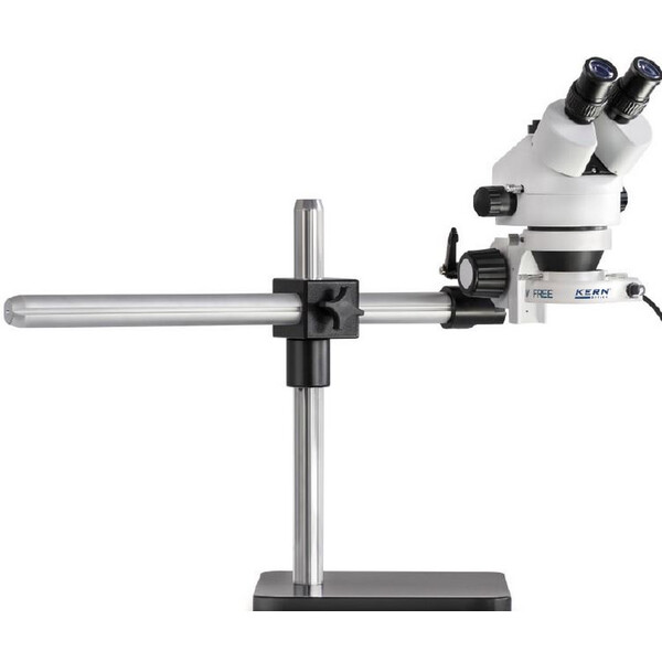 Kern Microscopio stereo zoom OZL 961, bino, 0,7-4,5x, braccio telescopico Cavalletto (piastra), anello LED