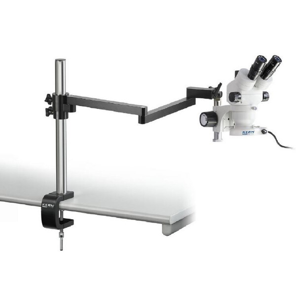 Kern Microscopio stereo zoom OZM 952, bino, 7-45x , HSWF 10x23 mm,  Treppiedi Braccio articolato, Morsetto da tavolo, Lampade ad anello LED 4,5W
