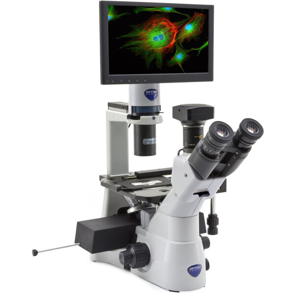 Optika Microscopio invertito IM-3LD4D, 6MP, Display 12", trino, IOS U-PLAN F, LED FLUO, LWD, 400x, 4 slot vuoti per filtri