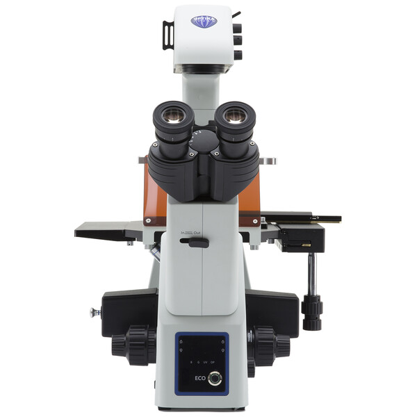 Optika Microscopio IM-5FLD-EU, trino, invertito, FL-LED, obiettivi w.o., UE