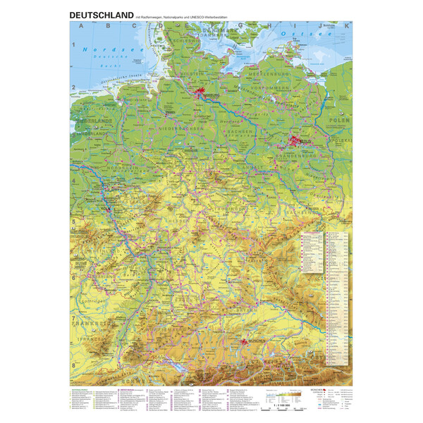 Stiefel Mappa Germania Piste ciclabili (68x98)