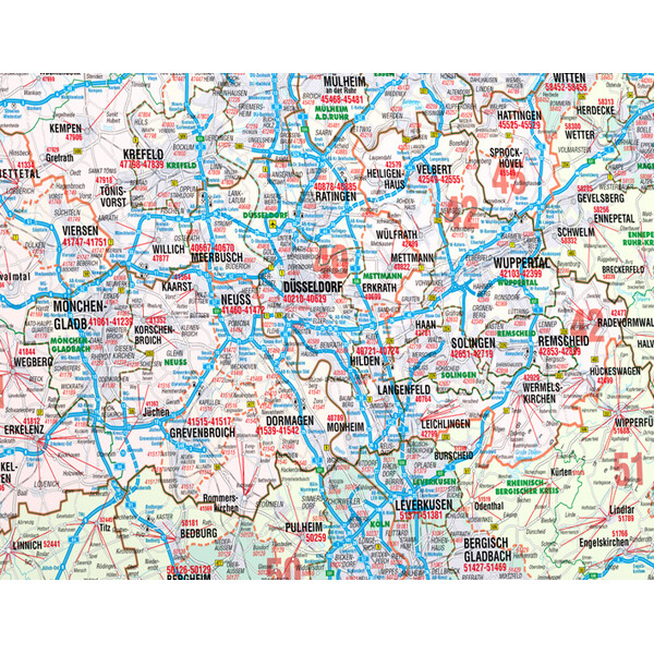 Bacher Verlag Mappa Regionale Renania settentrionale - Vestfalia con i codici postali (152 x 150 cm)
