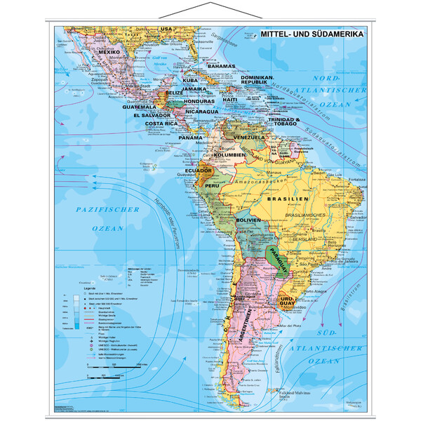 Stiefel Carta continentale Mittel- und Südamerika politisch (97 x 119 cm)