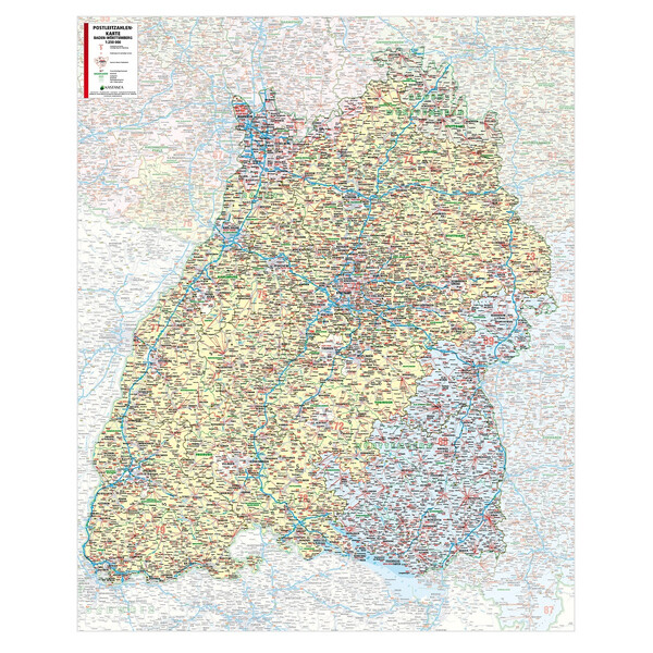 Kastanea Mappa Regionale Postleitzahlenkarte Baden-Württemberg (99 x 122 cm)