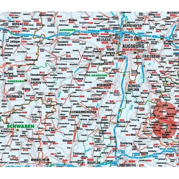 Kastanea Mappa Regionale Postleitzahlenkarte Bayern (110 x 112 cm)