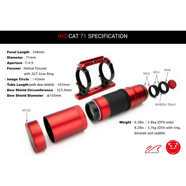 William Optics Rifrattore Apocromatico AP 71/350 RedCat 71 OTA