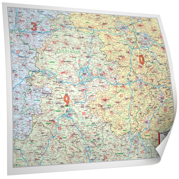 Bacher Verlag Mappa Regionale Postleitzahlenkarte Thüringen (112 x 94 cm)