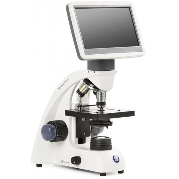 Euromex Microscopio MicroBlue, MB.1051-LCD, schermo LCD da 5,6 pollici, obiettivi Achr. 4/10/S40x, DIN 35mm perf., 40x - 400x, LED, 1W, tavolo a croce